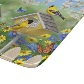 Bluebirds Goldfinches Birdhouses Blumengarten Schneidebrett (Ecke)