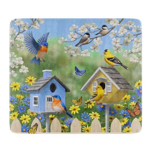 Bluebirds Goldfinches Birdhouses Blumengarten Schneidebrett (Vorderseite)