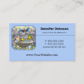 Bluebirds Goldfinches Blumengarten Brunnen Visitenkarte (Vorderseite)