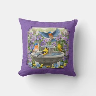 Bluebirds Goldfingen Blumengarten Bath Lila Kissen