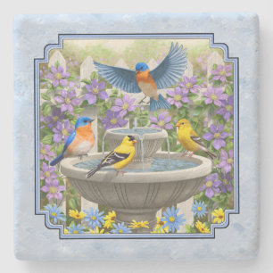 Bluebirds Goldfingen Blumengarten Blauer Brunnen Steinuntersetzer