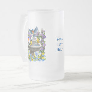 Bluebirds Goldfink und Fontane Birdbath Mattglas Bierglas