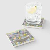 Bluebirds Goldfink und Fontane Birdbath Steinuntersetzer (Seitenansicht)