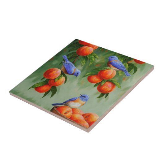 Bluebirds in einem Pfirsichbaum Fliese (Seite)