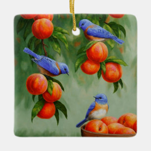 Bluebirds in einem Pfirsichbaum Keramikornament