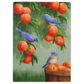 Bluebirds in einem Pfirsichbaum Klemmbrett (Rückseite)