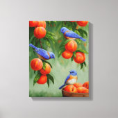 Bluebirds in einem Pfirsichbaum Leinwanddruck (Vorderseite)