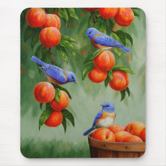 Bluebirds in einem Pfirsichbaum Mousepad (Vorne)