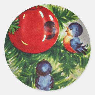 Bluebirds in einem Weihnachtsbaum Runder Aufkleber