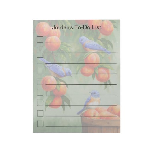 Bluebirds in einer Pfirsichbaumgartenliste Notizblock (Rotiert)