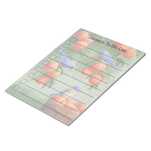 Bluebirds in einer Pfirsichbaumgartenliste Notizblock (angewinkelt)