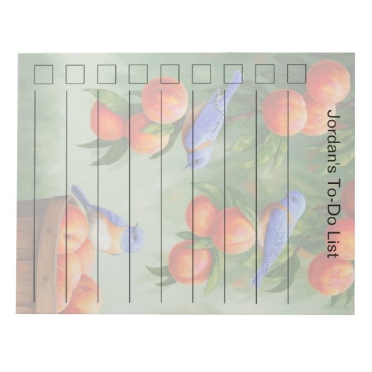 Bluebirds in einer Pfirsichbaumgartenliste Notizblock (Vorderseite)