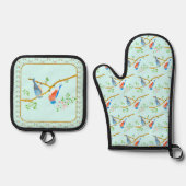 Bluebirds LIght Blue Oven Mitt & Pot Holder Set (Vorderseite)