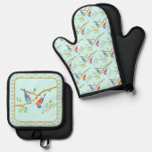 Bluebirds LIght Blue Oven Mitt & Pot Holder Set (Vorderseite/Rückseite)