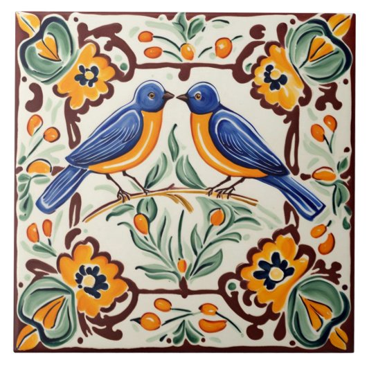 Bluebirds Mittelmeerblauer Vogelschwarm Fliese (Vorderseite)
