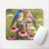 Bluebirds On a Fence Post Mousepad (Mit Mouse)