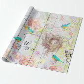 Bluebirds Pink Hydrangea Birds Nest Mit Monogramm Geschenkpapier (Ungerollt)