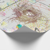 Bluebirds Pink Hydrangea Birds Nest Mit Monogramm Geschenkpapier (Ecke)