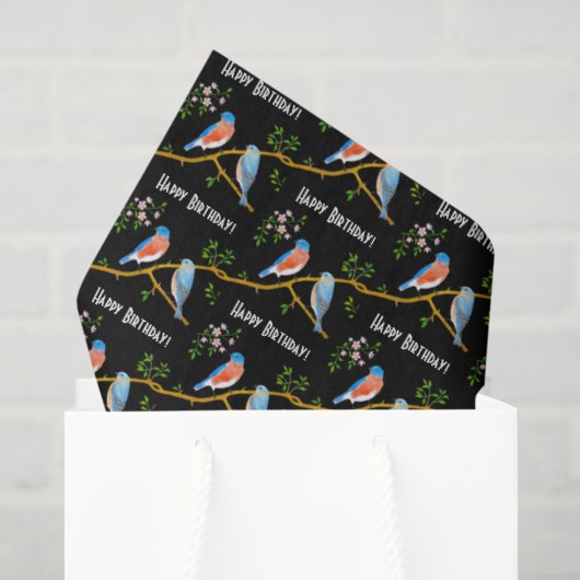 Bluebirds schwarze Wrapping Paper Sheets Seidenpapier (Geschenktüte)
