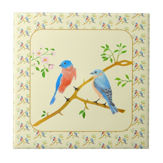 Bluebirds Tiled Keramik Tile Fliese (Vorderseite)