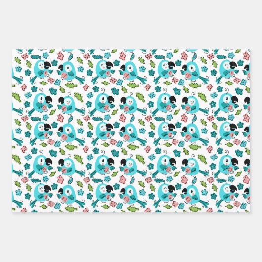 Bluebirds und Blume Geschenkpapier Set (Vorderseite)