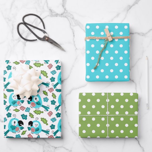 Bluebirds und Blume Geschenkpapier Set (Vorderseite)