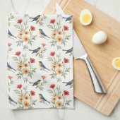 Bluebirds und Blume Geschirrtuch (Viertel Falte)