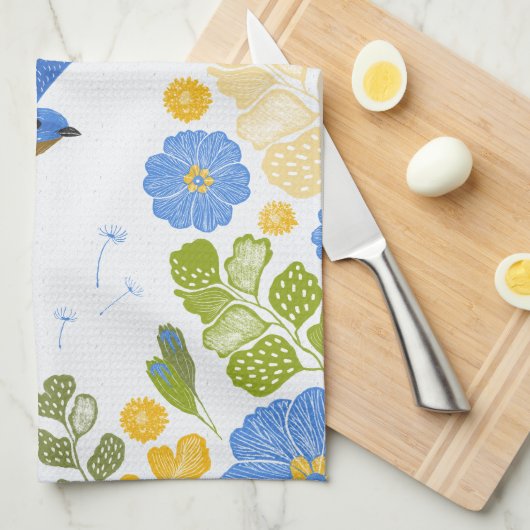 Bluebirds und Blume Geschirrtuch (Viertel Falte)