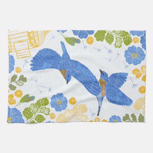 Bluebirds und Blume Geschirrtuch (Horizontal)