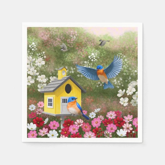 Bluebirds und Gelbe Schule Birthaus Serviette (Vorderseite)