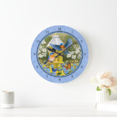 Bluebirds und Hexagon Birdhouse Blue Große Wanduhr (Zuhause)