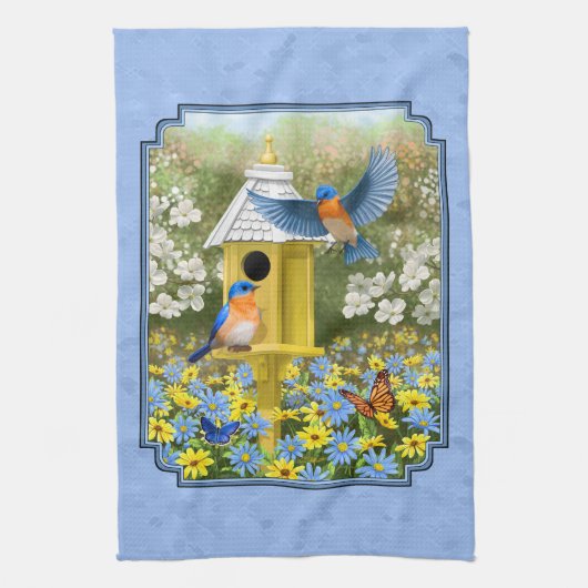 Bluebirds und Hexagon Birdhouse Blue Handtuch (Vertikal)