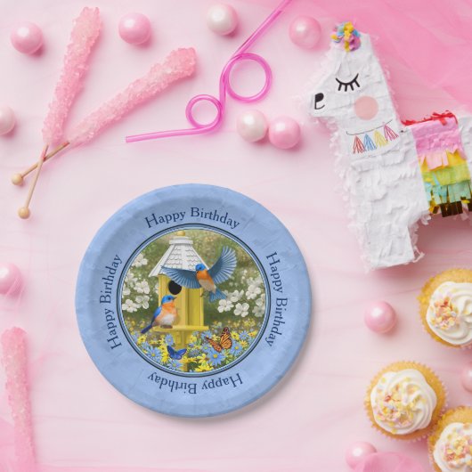 Bluebirds und Hexagon Birdhouse Blue Pappteller (Party)