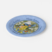 Bluebirds und Hexagon Birdhouse Blue Pappteller (Schrägansicht)