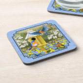 Bluebirds und Hexagon Birdhouse Blue Untersetzer (Linke Seite)