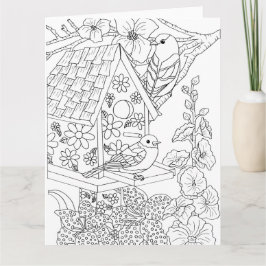 Bluebirds und Hollyhock Color-it-You-Selbst Karte