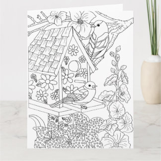 Bluebirds und Hollyhock Color-it-You-Selbst Karte