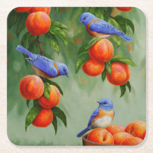 Bluebirds und Pfirsichbaum Rechteckiger Pappuntersetzer