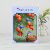 Bluebirds und Pfirsiche Blue Einladung (Stehend Vorderseite)