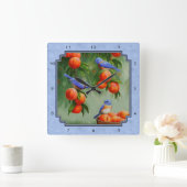 Bluebirds und Pfirsiche Blue Quadratische Wanduhr (Zuhause)
