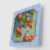 Bluebirds und Pfirsiche Blue Quadratische Wanduhr (Winkel)