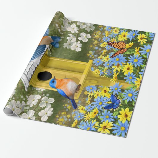 Bluebirds und RundBirdhouse Geschenkpapier (Ungerollt)