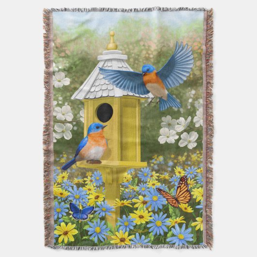 Bluebirds und Tallgelbe Birnenblume Decke (Vorderseite Vertikal)