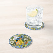 Bluebirds und Tallgelbe Birnenblume Runder Pappuntersetzer (Vor Ort)