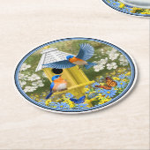 Bluebirds und Tallgelbe Birnenblume Runder Pappuntersetzer (Angewinkelt)