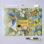 Bluebirds und Tallgelbe Birnenblume Seidenpapier (Handwerk)