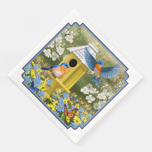 Bluebirds und Tallgelbe Birnenblume Serviette (Ecke)