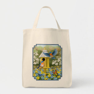 Bluebirds und Tallgelbe Birnenblume Tragetasche