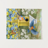 Bluebirds und Tallgelbe Birnenblume Wandteppich (Vorderseite (Horizontal))