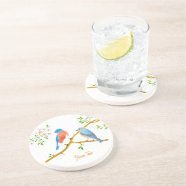 Bluebirds Weißer Sandstone Runder Untersetzer